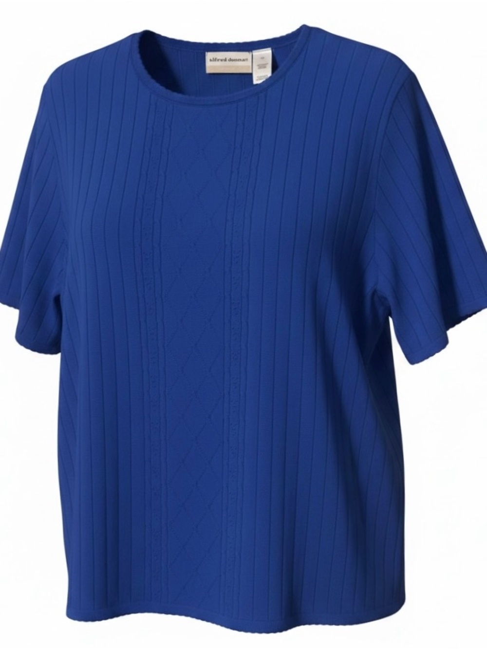 Vintage Alfred Dunner Knit Top Women 1X Blue Short Sleeve Textured USA Y2K Comfy